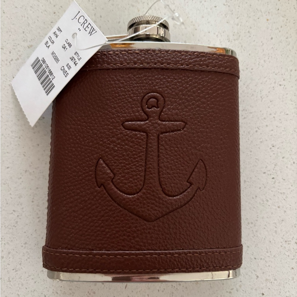 J. Crew Brown Leather Flask with Anchor Motif